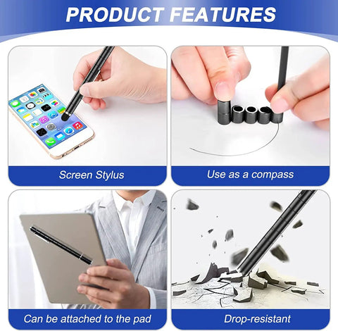 Fidget Gel Pen Gift For Men With A Dope Playful Twist And Practical Use, shown as a stylus, compass, pad attachment, and durable pen.