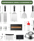 Ultimate 18 Piece Griddle Gear Kit For Flat Top Grills With Enlarged Spatulas Grill Spatula Set and accessories displayed