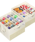 Plus Size 2 Pack Shoe Organizer For Closet Featuring Foldable Fabric Boxes Holds A Massive 24 Pairs Vertically in beige.