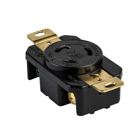 Locking NEMA L6-20R Flush Mount Receptacle For Generators, 20 Amp 250 Volt Twist-Lock Outlet, Built Tough, Nylon Face, Black