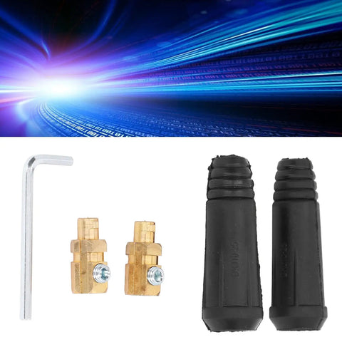 Heavy Duty Black Brass Welding Cable Quick Connectors Two Pack Rubber Shielded Hot Swap Power Plugs with Allen wrench.
