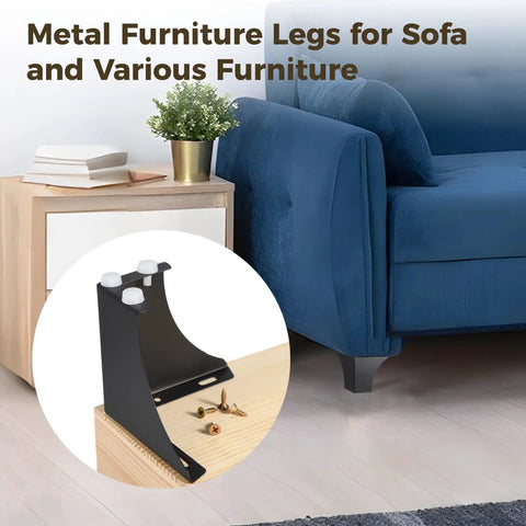Heavy Duty Black Metal Furniture Legs Set 8 Pcs For Dresser And Cabinet With Screws No Fuss Install and sofa shown