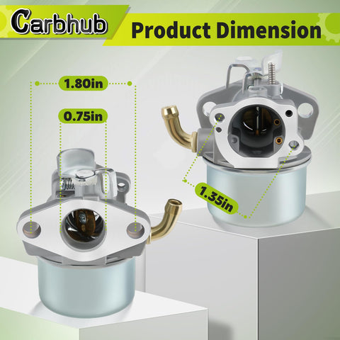 Carburetor Replacement For 591925 698479 693518 698475 Fits Craftsman Tillers And Chippers on display with dimensions