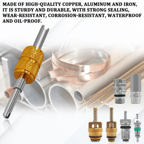 Seventeen Piece Air Conditioning Valve Core Kit For R12 And R134a HVAC Systems With Valve Core Removal Tool Teflon Seal Covers
