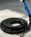 Pro Grade Air Electric Discharge Severing Torch Kit For Slick Steel Cutting, rugged black hose with blue grip handle.
