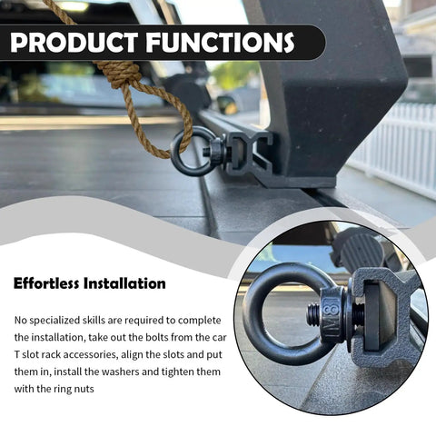 4 Piece Car Tie Down Anchors For T Slot Roof Rack M8 Stainless Steel Bolts detail with ring securing rope