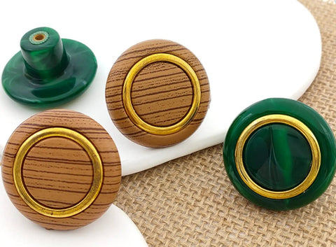 Emerald Imitation Wood Grain Plastic Cabinet Handles Set Of 6 Single Hole Drawer Pulls for various furniture applications