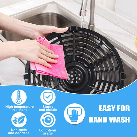 Cleaning Nonstick Air Fryer Grill Pan Replacement Tray for 5Qt Round 8.7 Inch under sink, features emphasized.