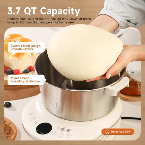 Joydeem 3.7Qt Electric Dough Maker With Smart Seasonal Fermentation And 150W Motor for preparing smooth dough in a stainless steel basin