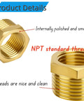 Brass NPT reducer bushing 3/4 in male to 1/2 in female, heavy-duty pipe fitting.