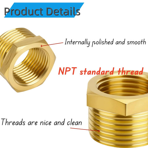 Brass NPT reducer bushing 3/4 in male to 1/2 in female, heavy-duty pipe fitting.