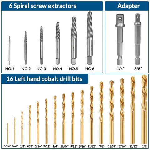 54 Piece Screw And Bolt Extractor Set With Left Hand Drill Bits For Stripped Screws And Broken Bolts, Lug Nut Remover Kit