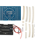 Beginner Soldering Practice Board Kit For DIY Electronics Prototype PCB Project With SMD SMT LED Flashing Light 3 To 12V Operation 85 Point 5 By 54 mm Board For Home Experiments And Easy Learning, featuring blue PCB, components, and battery holder.