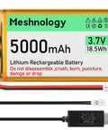 High Capacity 3.7V 5000mAh LiPo Battery With USB Charger Cable 1S Protection Board Insulated Rubber Tape And PH2.0 Plug For Arduino ESP32 Drones RC Cars And Other Development Boards shown with battery and cable