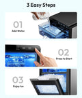 Quick Freeze Countertop Nugget Ice Maker Delivers 44 Pounds Of Soft Sonic Pellet Ice Daily With No Hassle Auto Wash And Smooth Chilling Performance For Everyday Households And Office Crews showing steps to make ice.