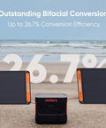 SolarSaga 200W Portable Foldable Bifacial Solar Panel IP68 panels on beach showcasing 26.7% efficiency with power station.