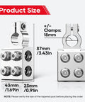 Rig Ready 8 Way Battery Terminal Connector Pair With Positive And Negative Posts Featuring Four Direct Wire Ports Plus M8 Studs dimensions showing 43mm x 87mm size.
