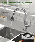 Pull Down Kitchen Faucet With Sprayer, Lead Free, High Arc, Single Handle, Brushed Nickel Finish installed in modern kitchen sink