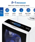 Control panel with digital display for Ultra Compact Countertop Portable Dishwasher With No Hookup Setup, featuring 5+1 wash programs.