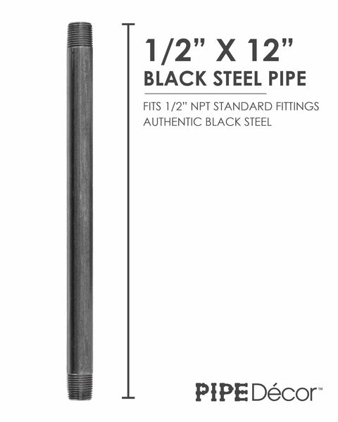 Half Inch Black Pipe Nipple Kit 12 Inch Length Six Pack For DIY Industrial Pipe Decor And Vintage Furniture Builds Malleable Cast Iron Nipples That Fit Standard Half Inch Black Threaded Pipes And Fittings