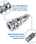 Zinc Self Drilling Drywall Anchors Kit with screws, close-up of metal anchor showing zinc alloy material and design features.