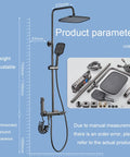 CUTPOIY Wall-Mounted Matte Black Exposed Shower System Rain Shower 4 Function Hot and Cold Tub Spout Shower Faucet Set with ABS Handheld Spray with adjustable height features.