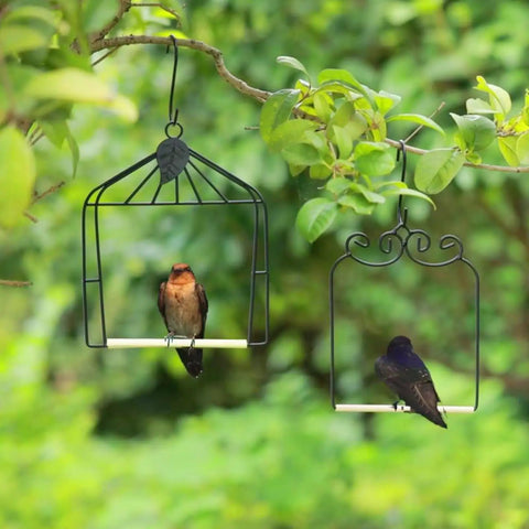Outdoor Bird Swing With Metal Frame And Wooden Dowel Perch For Finches And Hummingbirds, Rust Resistant Durable Two Pack