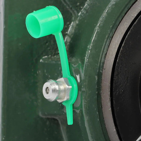 Close-up of grease fitting on Beefy Heavy Duty Self Aligning Pillow Block Bearing UCF208 24 1.5 Inch 4 Bolt