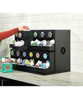 12 Count Modular Merchandiser For Coffee Stations With Slim Space Saving Design shown with K-Cup pods on countertop.