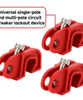 Must Have 20 Piece Circuit Breaker Lockout Device Kit Universal Lockout Tagout Loto For Single Double And Triple Pole Breakers OSHA Compliant Electrical Safety Gear, showing red universal circuit breaker lockout devices with metal screws.