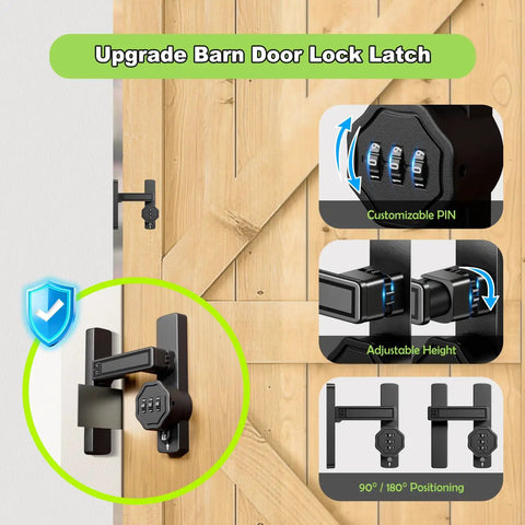 Keyless Barn Door Lock With Three Digit Password, Flip Latch For 90 And 180 Degree Sliding Doors, Cabinet And Gate Bolt, Ideal For Barn Doors, Garage, Shed, Windows, No Fuss Security, Black Finish