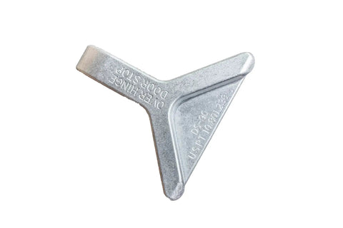 Patented Safety Bar Door Stop for Tension Hinged Doors, Commercial Grade, shown in heavy duty metal, overhead view