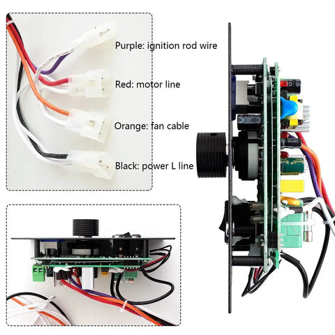 Side view of Digital Pro Controller Replacement for Pellet Grills with color-coded wires and Traeger BAC236 components