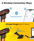 Rugged 2D Industrial Barcode Scanner with Wireless Charging Stand Bluetooth 433MHz 2In1 Reader connections illustration