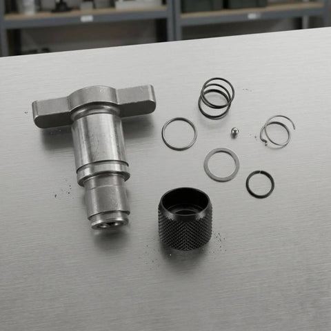 Pro Grade One Piece Impact Driver Socket DCF885 Service Anvil Set Replacement Kit For Tough Jobs Solid Steel Grip Sleeve Perfect For Shop Pros And DIY Crew Fixing Tools Fast. metal anvil parts and grip sleeve on workbench