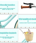 Collage of Girls 20 Inch Bike with Basket, showcasing non-slip handles, streamlined aluminum steel frame, and exquisite basket