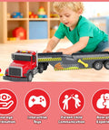 Farm Semi Trailer Truck Toy With Large Flatbed Carrier, Hauls Animal Trailer And Tractor, Real Lights And Sounds in play