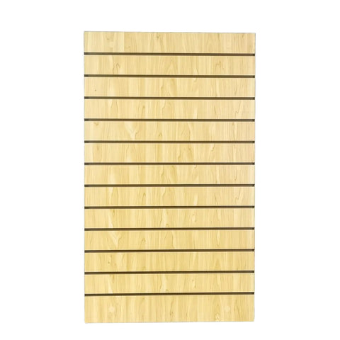 Maple Wood Grain Slatwall Panel 24 By 40 Inches for retail store displays and tool organization, shown from the front.