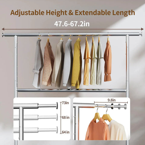 Rock Solid Heavy Duty Clothes Rack With Lockable Wheels And 600 Pound Load Capacity Rust Proof Metal Frame Rolling Wardrobe Stand For House Essentials