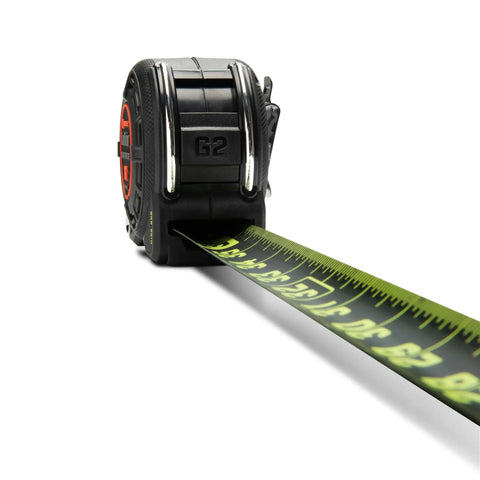 Shockforce G2 16 Foot Magnetic Tape Measure With Nite Eye Night Vision showing extended green-marked blade.