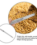 Pro Grade Portable Stainless Steel Grain Sampler With Rubber Grip For Fertilizers And Seeds Precise Sampling For Agriculture And Food Testing Easy To Use And Durable Probe demonstrating sampling of soybeans.