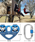 Zipline Pulley System With 30KN Double Tandem Trolley And 25KN Carabiner For Quarter Inch Five Sixteenths Inch Three Eighths Inch And Half Inch Cable Built Tough Outdoor Rescue Gear CE Certified with wood treehouse installation.