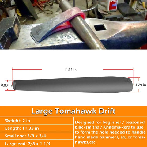 Eye Drift Tool Set For Smithing And Knife Making, 3 Piece Forging Kit with large tomahawk drift dimensions and usage guide