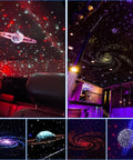 6-Hole RGB Fiber Optic Headliner Starlight Kit With APP Control, galaxy effect, colorful lights, installed in car and room.
