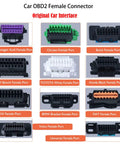 Car OBD2 female connectors in various colors, including Volkswagen, Citroen, and BMW ports, for diagnostic tools.