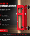 No Sweat Two In One Door Hinge And Lock Installation Jig With Heavy Duty Aluminum Router Template Fitting Two Point Five To Five Inch Frames, showing precise alignment on wood.