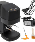 Smart Automatic Espresso Tamper 58Mm With Auto Fill And Adjustable Pressure For Pulling Dead Nuts Even Shots In Seconds, black with accessories.