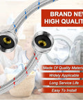 Heavy Duty 4 Ft Washing Machine Hoses With 90 Degree Elbow Stainless Steel Burst Proof close-up near a washing machine