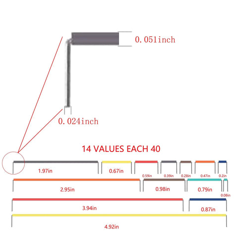 All In One Arduino Starter Kit For DIY Makers With dimensions of jumper wires shown in diagram, includes various lengths and diameters.