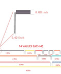 Diagram showing 14 lengths of U Shape Breadboard Jumper Wires Kit with 560 pieces, lengths from 0.2 to 4.92 inches.